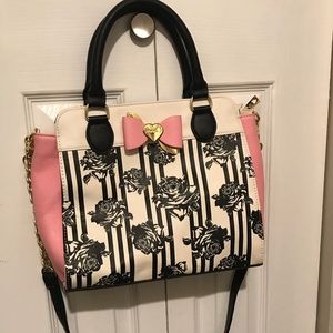 Betsey Johnson Convertible Roses Black Handbag